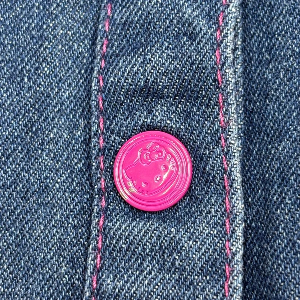 Hello Kitty Girls Denim Shirt Dress Blue Pink Ruffle Embroidered Size 12 Y2K